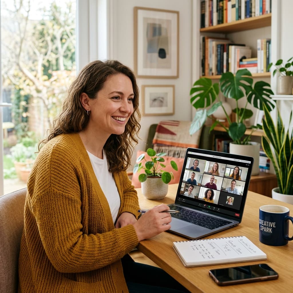 Remote team video call collaboration laptop