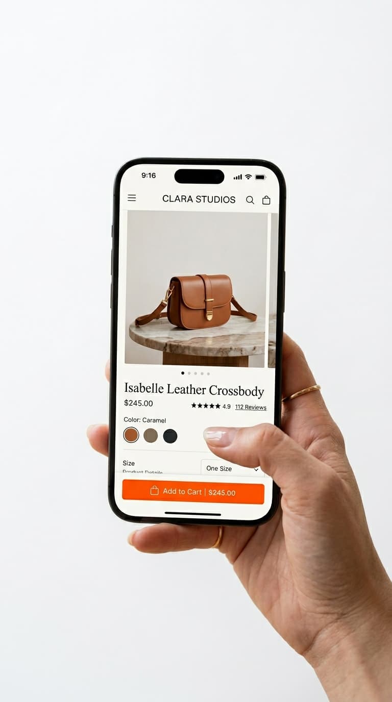 Mobile product page with sticky add-to-cart button