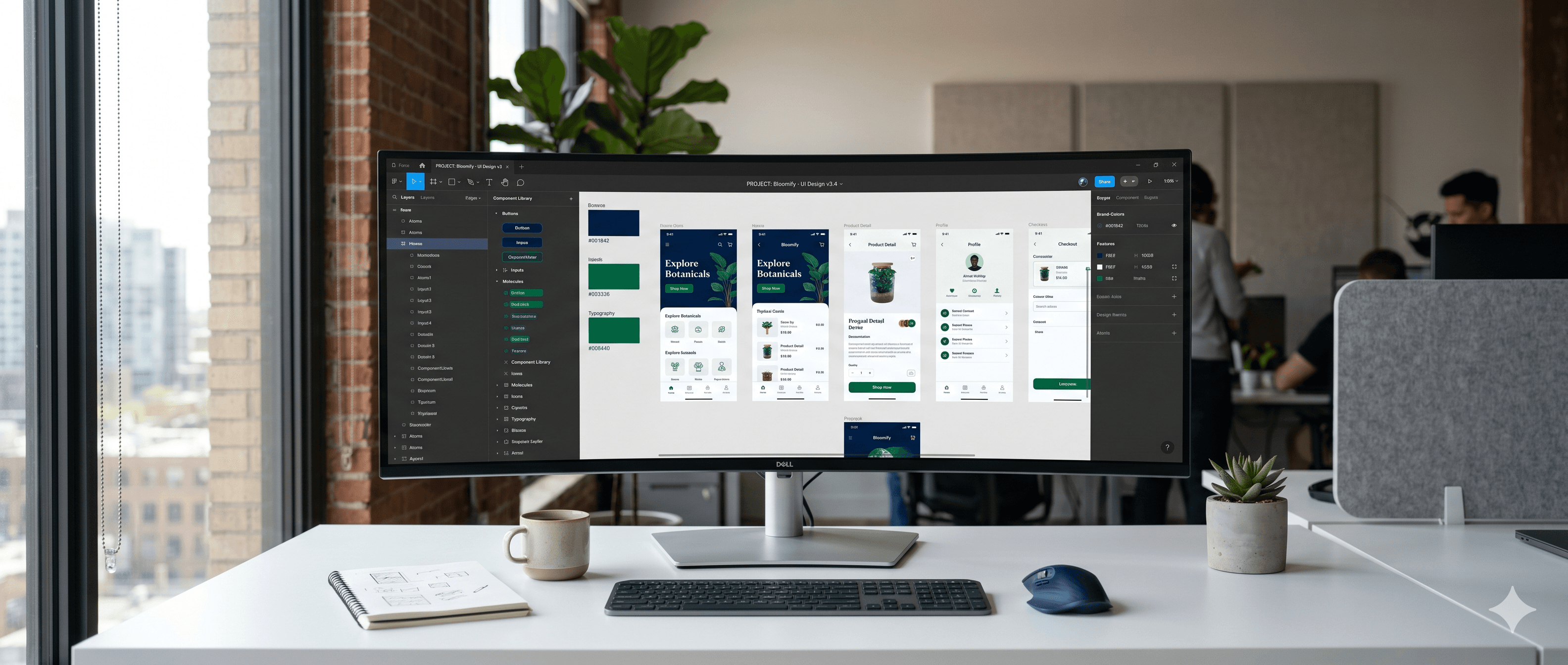 Figma design workspace on iMac showing component library