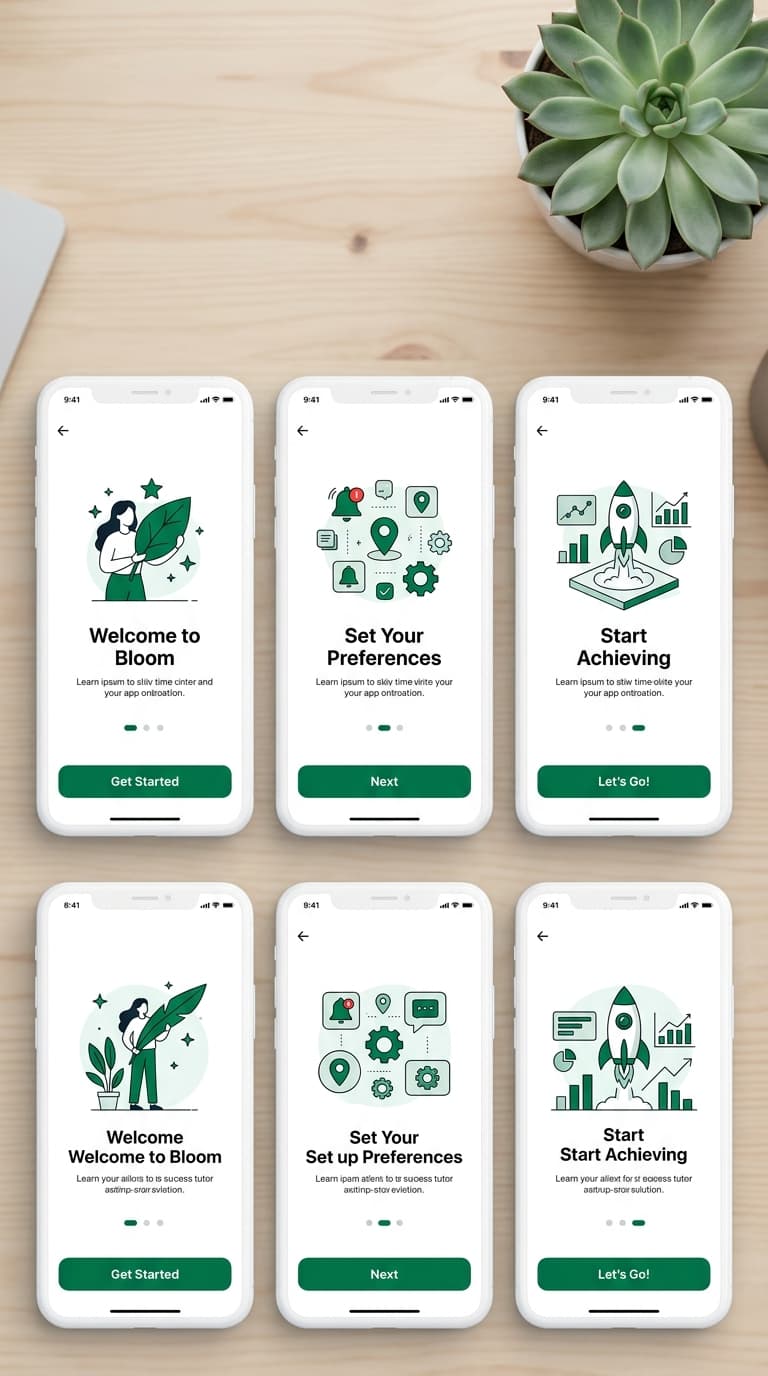 Beautiful 3-step onboarding flow UI