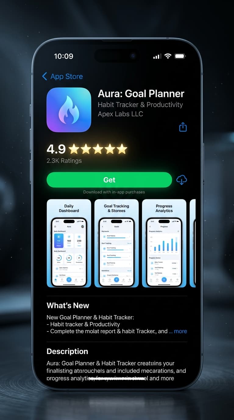 App Store listing showing 5-star rating and screenshots